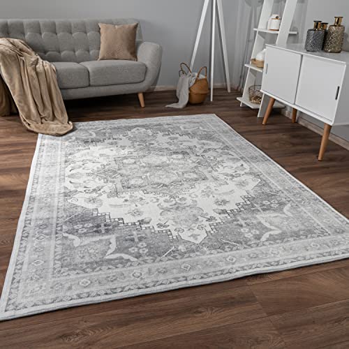 Paco Home Teppich Wohnzimmer Schlafzimmer Kurzflor rutschfest Weich Vintage Orientalisch Mandala Modern Bordüre Ornament, Grösse:200x280 cm, Farbe:Grau 3 von Paco Home