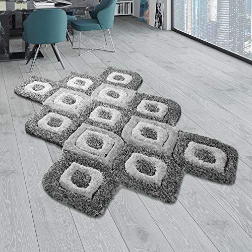 Paco Home Teppich Wohnzimmer Shaggy Hochflor Im Modernen Cut Out Design 3D Muster Langflor, Grösse:160x230 cm, Farbe:Grau von Paco Home