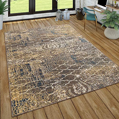 Paco Home Teppich Wohnzimmer Vintage Design Kurzflor Mit Abstraktem Muster, Modern Braun Blau, Grösse:60x100 cm von Paco Home