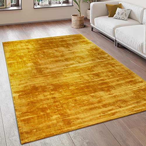 Paco Home Teppich Wohnzimmer Vintage Kurzflor Handgefertigt Hochwertig 100% Viskose, Grösse:160x230 cm, Farbe:Gelb von Paco Home