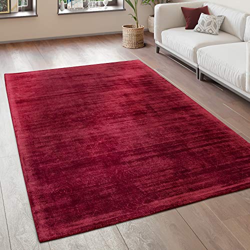 Paco Home Teppich Wohnzimmer Vintage Kurzflor Handgefertigt Hochwertig 100% Viskose, Grösse:200x300 cm, Farbe:Burgund von Paco Home