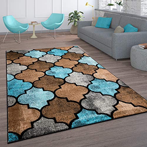 Paco Home Teppich Wohnzimmer Vintage Kurzflor Orientalisch Modern Rautenmuster Geometrisches Design Braun Türkis, Grösse:240x340 cm, Farbe:Braun 6 von Paco Home