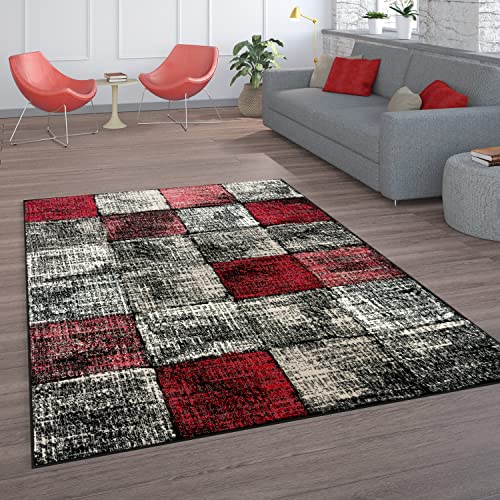 Paco Home Teppich Wohnzimmer Vintage Kurzflor Orientalisch Modern Rautenmuster Geometrisches Design Braun Türkis, Grösse:60x100 cm, Farbe:Rot von Paco Home