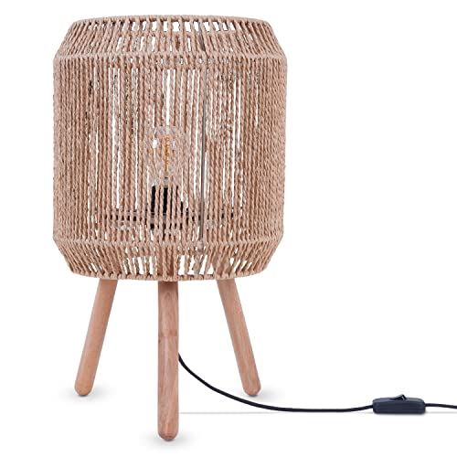 Paco Home Tischlampe Nachttischlampe Schreibtischlampe Nachttisch Lampe Leselampe Lampenschirm Boho Deko Korb E27, Lampenart:Typ 5, Farbe:Natur von Paco Home