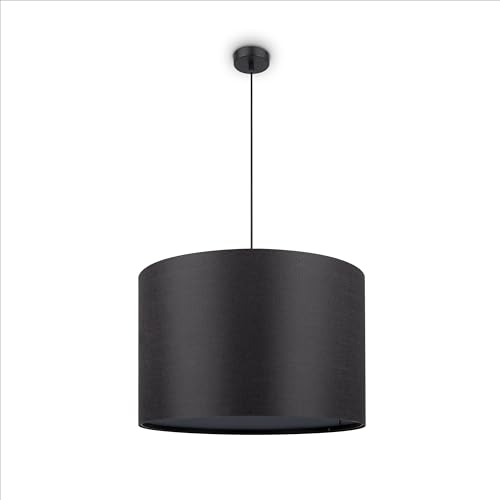 Paco Home Tischlampe Stehlampe Pendellampe Wohnzimmer Esszimmer Schlafzimmer Runder Schirm aus Stoff Modern Stylisch E27, Lampenart:Pendelleuchte 1-Flammig, Farbe:Schwarz Grau (Ø38cm) von Paco Home