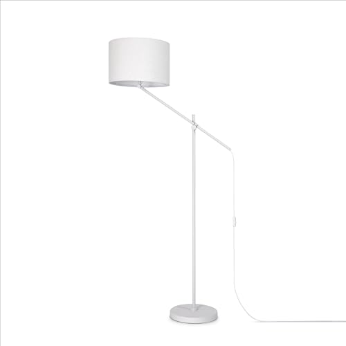 Paco Home Tischlampe Stehlampe Pendellampe Wohnzimmer Esszimmer Schlafzimmer Runder Schirm aus Stoff Modern Stylisch E27, Lampenart:Stehleuchte, Farbe:Beige_Weiß (Ø38cm) von Paco Home