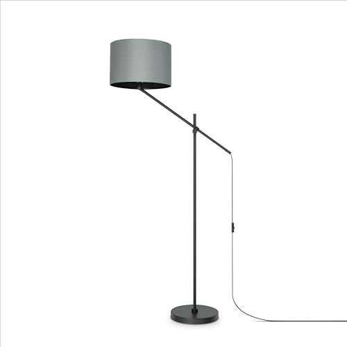 Paco Home Tischlampe Stehlampe Pendellampe Wohnzimmer Esszimmer Schlafzimmer Runder Schirm aus Stoff Modern Stylisch E27, Lampenart:Stehleuchte, Farbe:Grau Schwarz (Ø38cm) von Paco Home