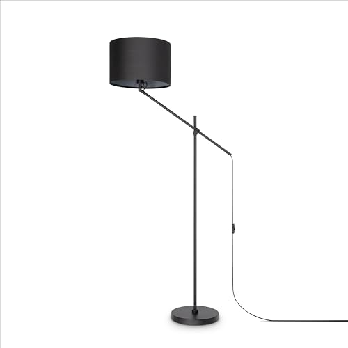 Paco Home Tischlampe Stehlampe Pendellampe Wohnzimmer Esszimmer Schlafzimmer Runder Schirm aus Stoff Modern Stylisch E27, Lampenart:Stehleuchte, Farbe:Schwarz-Grau von Paco Home