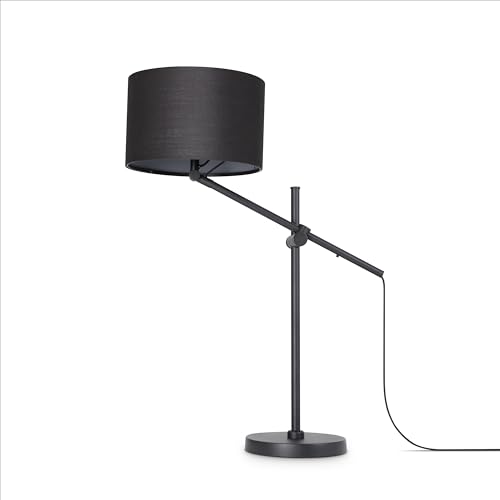 Paco Home Tischlampe Stehlampe Pendellampe Wohnzimmer Esszimmer Schlafzimmer Runder Schirm aus Stoff Modern Stylisch E27, Lampenart:Tischleuchte, Farbe:Schwarz-Grau von Paco Home