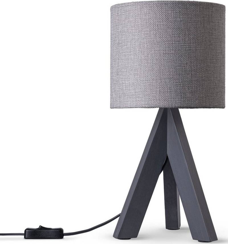 Paco Home Tischleuchte BAJO CANVAS UNI COLOR, ohne Leuchtmittel, Dreibein massiv Holz, Textilschirm uni Leinen, Ø 17 cm, H. 35 cm von Paco Home