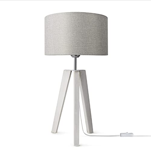 Paco Home Tischlampe Nachttisch Deko Wohnzimmer Leselampe Tischleuchte Nachttischlampe Schlafzimmer E14 Fassung Stoff Lampenschirm Mit Schalter Holz von Paco Home