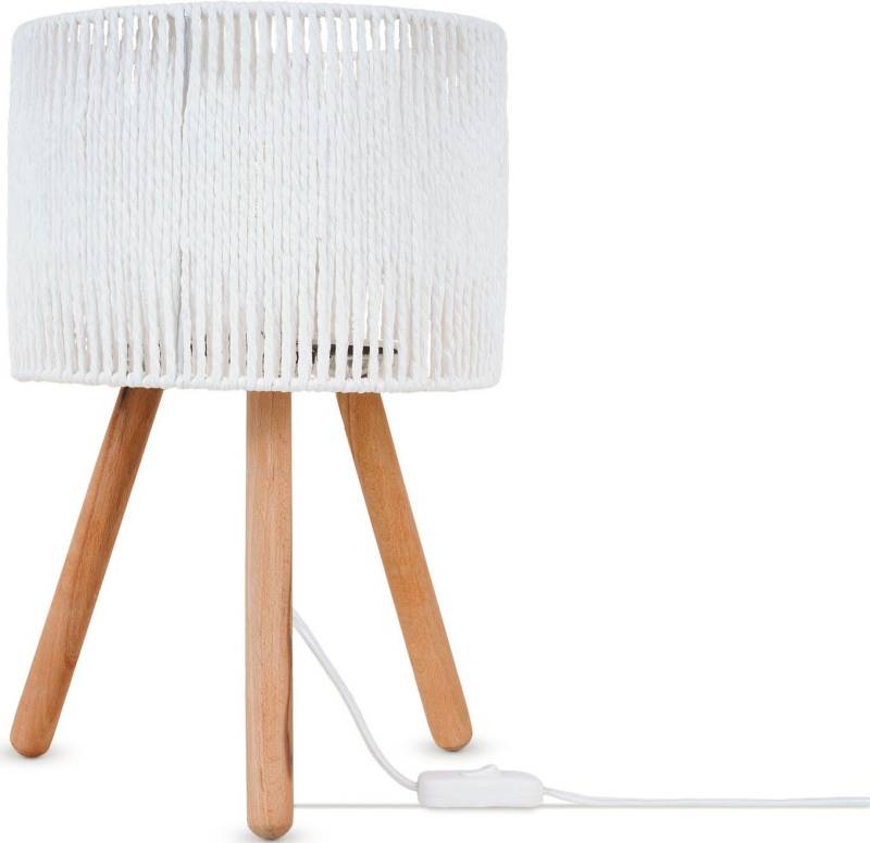 Paco Home Tischleuchte PITA, ohne Leuchtmittel, Nacht Schreib Lampenschirm Boho Holz Stativ E27 von Paco Home