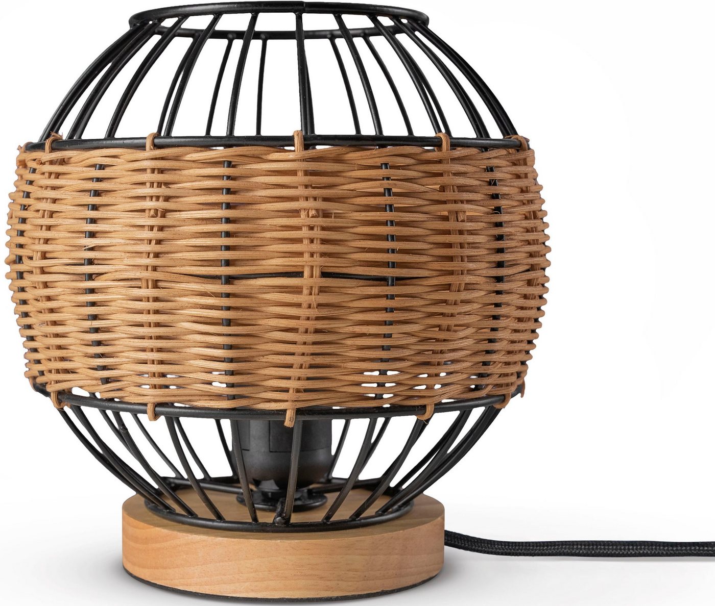 Paco Home Tischleuchte PUGLO, ohne Leuchtmittel, Rattan Schreib LED Rustikal Boho Holz E27 von Paco Home