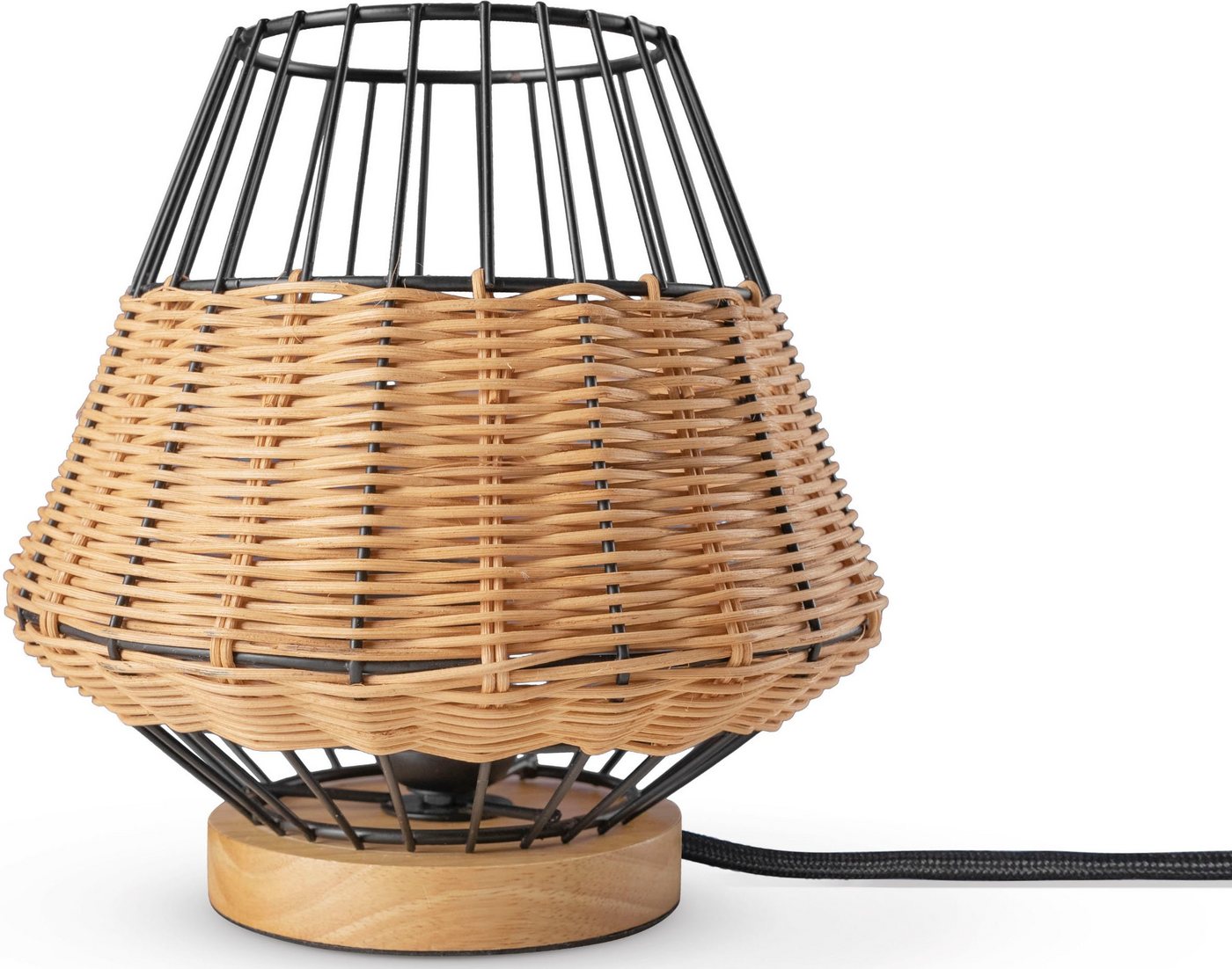 Paco Home Tischleuchte PUNTO, ohne Leuchtmittel, Rattan LED Käfig Lampe Boho Style Nacht Rustikal Holz E27 von Paco Home