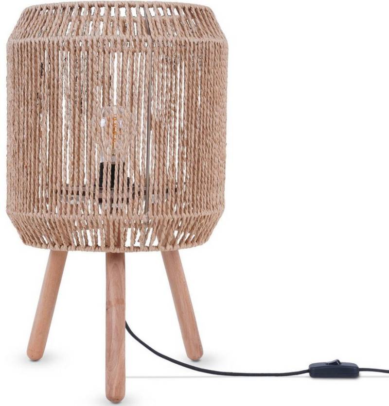 Paco Home Tischleuchte SOL, ohne Leuchtmittel, Boho Deko Lampenschirm Korb Holz E27 von Paco Home