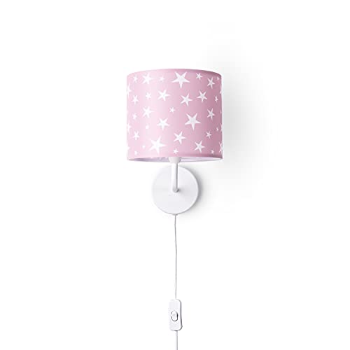 Paco Home Wandlampe Kinderzimmer Stofflampenschirm Rund Mädchen Junge Wandleuchte Babyzimmer Mond Sterne Wolken E14 Mit Stecker von Paco Home