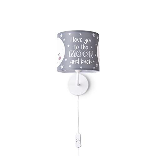 Paco Home Wandlampe Kinderzimmer Stofflampenschirm Rund Wandleuchte Babyzimmer Mond Sterne E14 von Paco Home