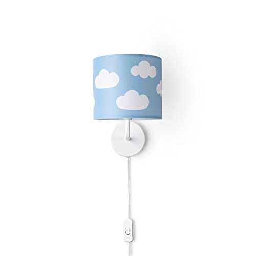 Paco Home Wandlampe Kinderzimmer Stofflampenschirm Rund Wandleuchte Babyzimmer Mond Sterne Wolken E14 Mit Stecker Und Kabel von Paco Home