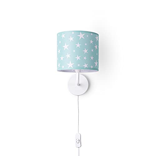 Paco Home Wandlampe Kinderzimmer Stofflampenschirm Rund Wandleuchte Babyzimmer Mond Sterne Wolken E14 Mit Stecker Und Kabel von Paco Home