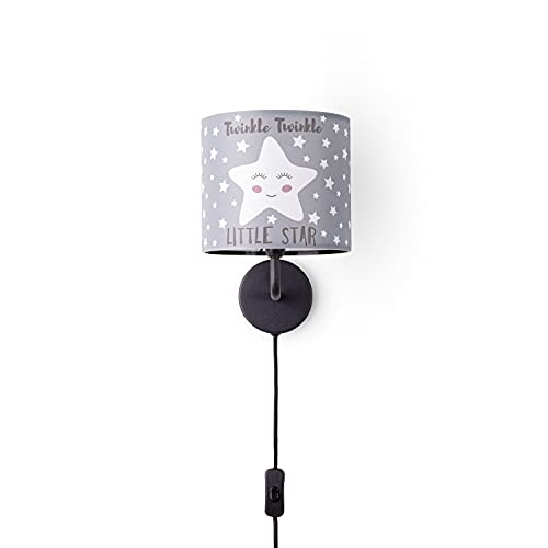 Paco Home Wandlampe Kinderzimmer Stofflampenschirm Rund Wandleuchte Babyzimmer Mond Sterne Wolken E14 Mit Stecker Und Kabel von Paco Home