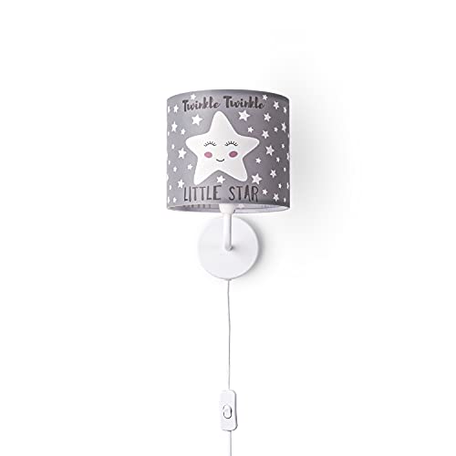 Paco Home Wandlampe Kinderzimmer Stofflampenschirm Rund Wandleuchte Babyzimmer Mond Sterne Wolken E14 Mit Stecker Und Kabel von Paco Home