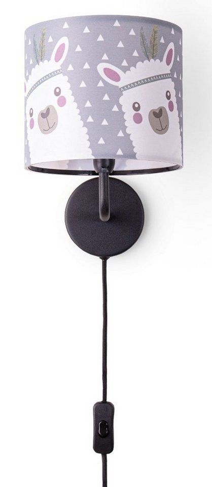 Paco Home Wandleuchte Ela 214, ohne Leuchtmittel, Kinderlampe Wandlampe Mit Schalter Ø…18cm Lama Rosa Grau Kabel 3m E14 von Paco Home