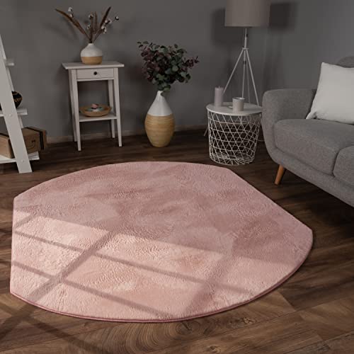 Paco Home Hochflor Teppich Wohnzimmer Flauschig Fellteppich Kunstfell Plüsch Shaggy Weich Fellimitat, Grösse:150x170 cm Oval, Farbe:Pink von Paco Home