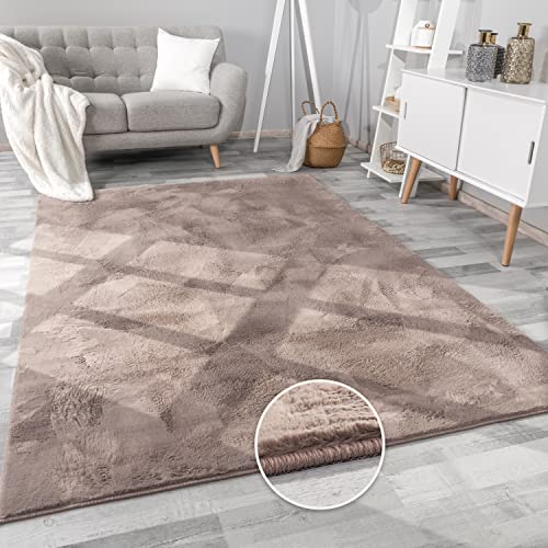 Paco Home Hochflor Teppich Wohnzimmer Flauschig Fellteppich Kunstfell Plüsch Shaggy Weich Fellimitat, Grösse:60x90 cm, Farbe:Taupe von Paco Home