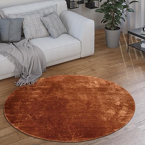 Paco Home Waschbarer Teppich Rund Wohnzimmer Kurzflor rutschfest Modern Flauschig Einfarbiges Muster, Grösse:120 cm Rund, Farbe:Kupfer von Paco Home