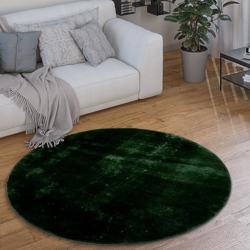 Paco Home Waschbarer Teppich Rund Wohnzimmer Kurzflor rutschfest Modern Flauschig Einfarbiges Muster, Grösse:200 cm Rund, Farbe:Grün von Paco Home