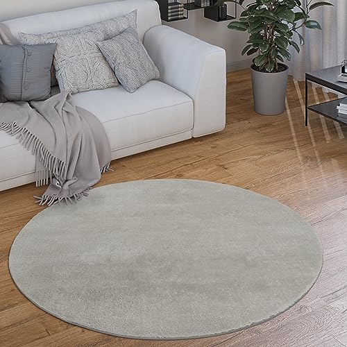 Paco Home Waschbarer Teppich Rund Wohnzimmer Kurzflor rutschfest Modern Flauschig Einfarbiges Muster, Grösse:200 cm Rund, Farbe:Silber Paco Home Waschbarer Teppich Rund Wohnzimmer Kurzflor rutschfest Modern Flauschig Einfarbiges Muster, Grösse:200 cm Rund, Farbe:Silber von Paco Home