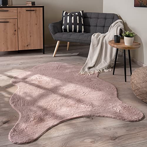 Paco Home Waschbarer Teppich Wohnzimmer Schlafzimmer Kurzflor rutschfest Modern Flauschiger Fellteppich Fell Imitat Kunstfell, Grösse:120x160 cm Fell-Form, Farbe:Rosa von Paco Home