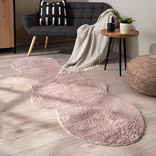 Paco Home Waschbarer Teppich Wohnzimmer Schlafzimmer Kurzflor rutschfest Modern Flauschiger Fellteppich Fell Imitat Kunstfell, Grösse:70x200 cm Fell-Form, Farbe:Rosa von Paco Home