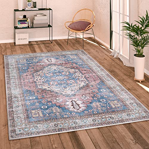 Paco Home Waschbarer Teppich Wohnzimmer Schlafzimmer Vintage Modern Orientalisch Ornament Flachgewebe Bordüre, Grösse:140x200 cm, Farbe:Bunt von Paco Home