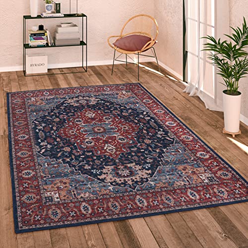 Paco Home Waschbarer Teppich Wohnzimmer Schlafzimmer Vintage Modern Orientalisch Ornament Flachgewebe Bordüre, Grösse:140x200 cm, Farbe:Rot 2 von Paco Home