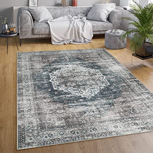 Paco Home Waschbarer Teppich Wohnzimmer Schlafzimmer Vintage Muster Flachgewebe Modern Orientalisch Ornament Pastell, Grösse:60x100 cm, Farbe:Grau von Paco Home