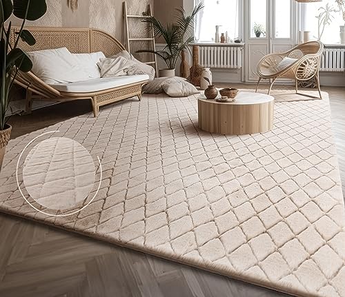 Paco Home Weicher Flauschiger moderner Bubble Wohnzimmer Teppich Hochflor Fell Geometrisches Design Hoch-Tief-Effekt, Grösse:120x160 cm, Farbe:Creme 2 von Paco Home