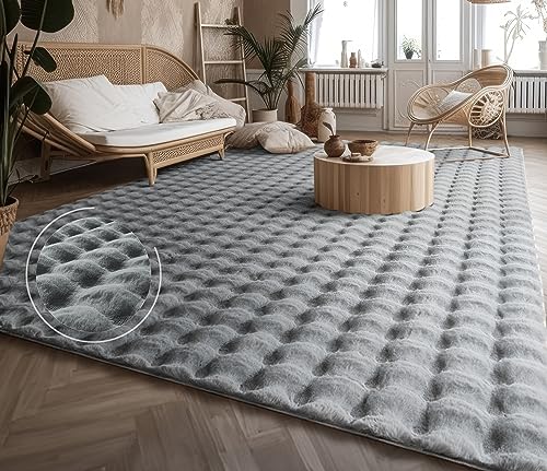 Paco Home Weicher Flauschiger moderner Bubble Wohnzimmer Teppich Hochflor Fell Geometrisches Design Hoch-Tief-Effekt, Grösse:160x220 cm, Farbe:Grau 3 von Paco Home