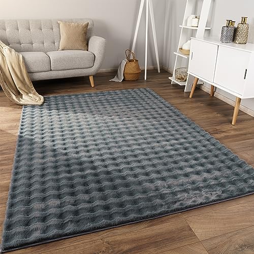 Paco Home Weicher Flauschiger moderner Bubble Wohnzimmer Teppich Hochflor Fell Geometrisches Design Hoch-Tief-Effekt, Grösse:200x280 cm, Farbe:Anthrazit 3 von Paco Home