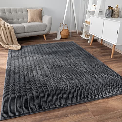 Paco Home Weicher Flauschiger moderner Bubble Wohnzimmer Teppich Hochflor Fell Geometrisches Design Hoch-Tief-Effekt, Grösse:200x280 cm, Farbe:Anthrazit von Paco Home