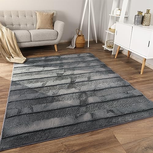 Paco Home Weicher Flauschiger moderner Bubble Wohnzimmer Teppich Hochflor Fell Geometrisches Design Hoch-Tief-Effekt, Grösse:60x100 cm, Farbe:Anthrazit 4 von Paco Home