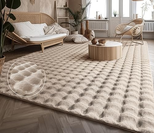 Paco Home Weicher Flauschiger moderner Bubble Wohnzimmer Teppich Hochflor Fell Geometrisches Design Hoch-Tief-Effekt, Grösse:60x100 cm, Farbe:Creme 3 von Paco Home