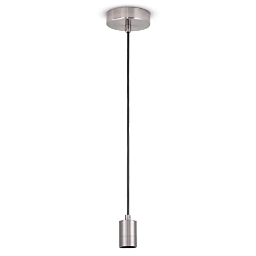 Paco Home Deckenlampe Pendellampe Deckenleuchte Kompatibel Mit Lampenschirm Hängelampe Lampenfasssung E27 Textilkabel Kürzbar 1-Flammig Nickel von Paco Home