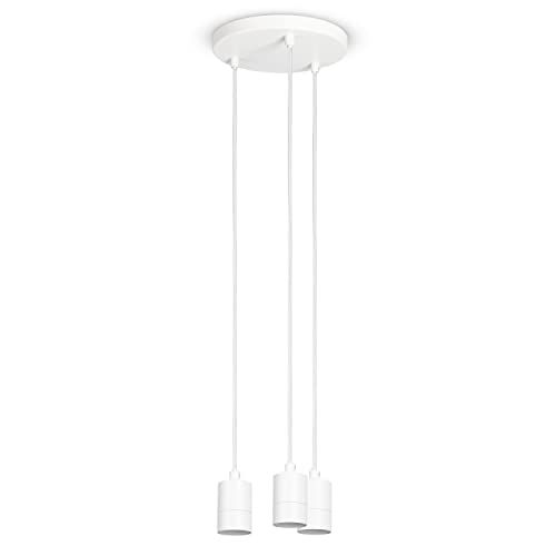 Paco Home Deckenlampe Pendellampe Deckenleuchte Kompatibel Mit Lampenschirm Hängelampe Lampenfassung E27 Textilkabel Kürzbar Fassung 3-Flammig Weiß von Paco Home