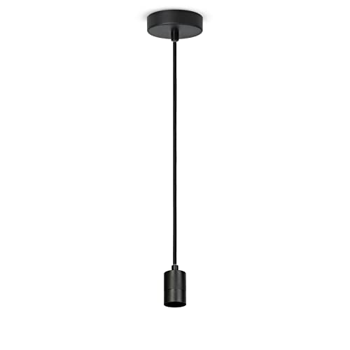 Paco Home Deckenlampe Pendellampe Deckenleuchte Kompatibel Mit Lampenschirm Hängelampe Lampenfasssung E27 Textilkabel Kürzbar 1-Flammig Schwarz von Paco Home