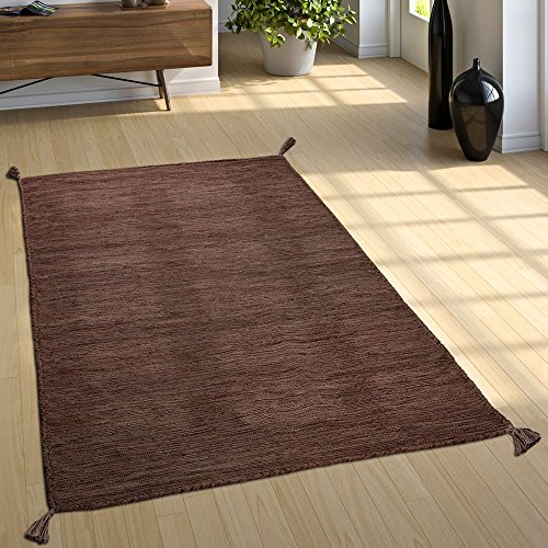 Paco Home Wohnzimmer Natur Teppich m. Fransen, Moderner Handgewebter Kelim, 100% Baumwolle, Grösse:80x150 cm, Farbe:Braun von Paco Home