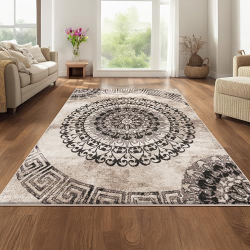 Paco Home Wohnzimmer Teppich, Klassisches Design, Kurzflor m. Orient Muster u. Marmor Optik, Grösse:160x230 cm, Farbe:Braun von Paco Home