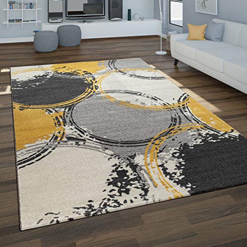 Paco Home Wohnzimmer Teppich, Moderne Geometrische Muster In Grauen und Senfgelben Tönen, Grösse:80x300 cm, Farbe:Gelb 2 von Paco Home