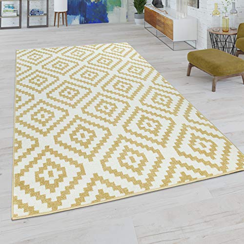 Paco Home Wohnzimmer Teppich, Rauten Muster in Pastell Farben, Moderner Boho Ethno Look, Grösse:160x220 cm, Farbe:Gelb-Weiß von Paco Home