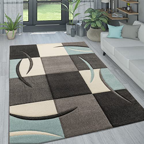 Paco Home Wohnzimmer Teppich In Modernen Pastell Farben, Karo Muster m. 3D Effekt, Grösse:120x170 cm, Farbe:Türkis von Paco Home